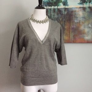 Gray Deep V pullover Sweater Y2K